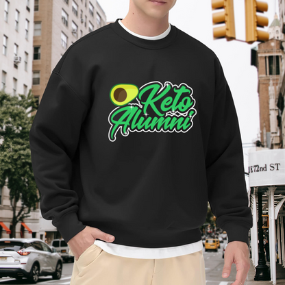 Keto Alumni Avocado Retro Script Crewneck Sweatshirt | Funny Low Carb Diet Humor Pullover, Healthy Lifestyle Gift
