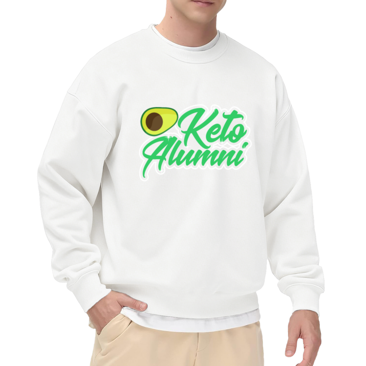 Keto Alumni Avocado Retro Script Crewneck Sweatshirt | Funny Low Carb Diet Humor Pullover, Healthy Lifestyle Gift