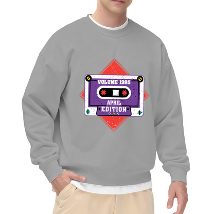 Volume 1985 Cassette Tape Crewneck Sweatshirt | Retro 80s Music Pullover, Vintage Distressed Graphic Top, 80s Theme Party Gift