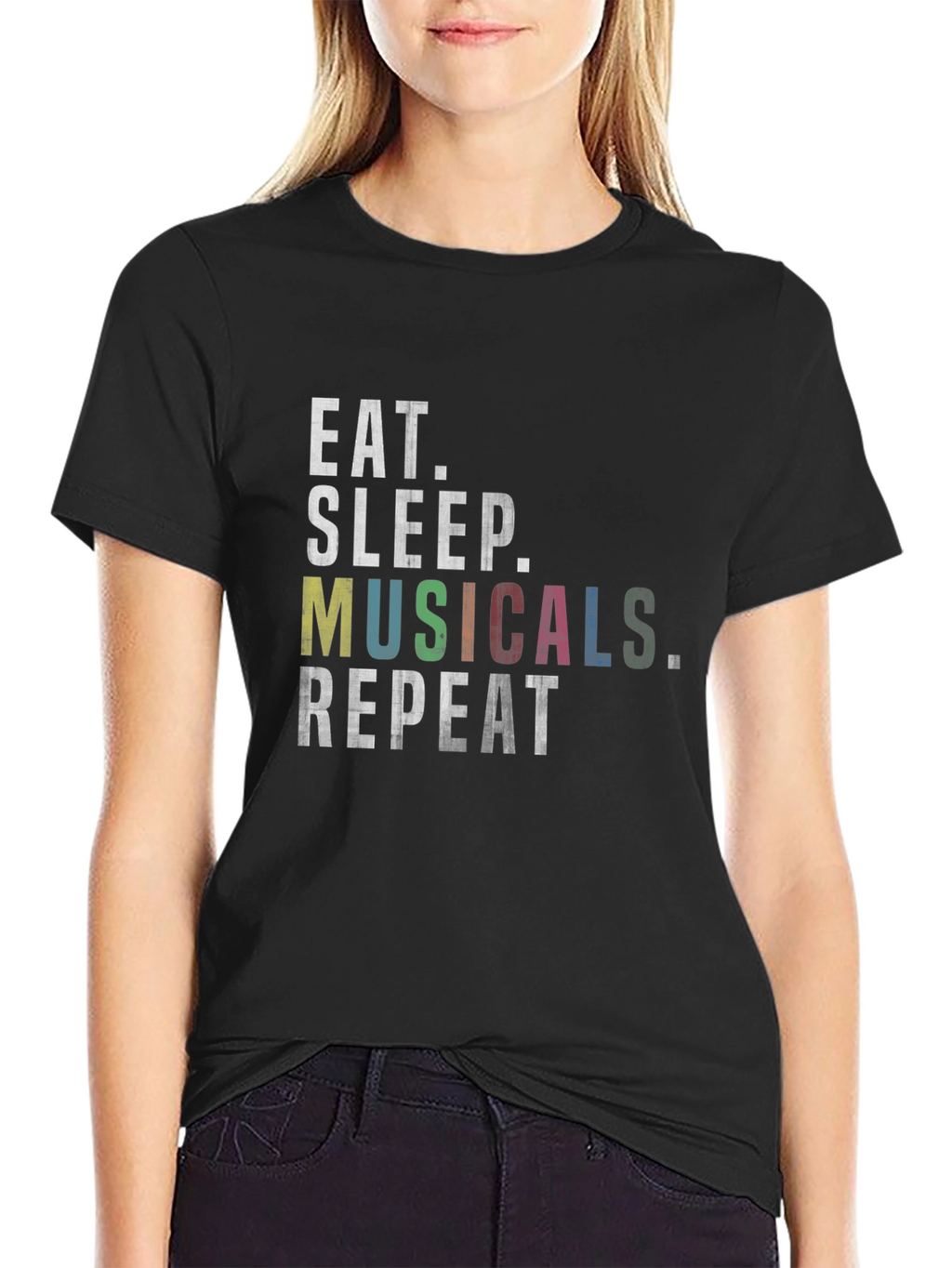 Eat Sleep Musicals Repeat Black Graphic Tee