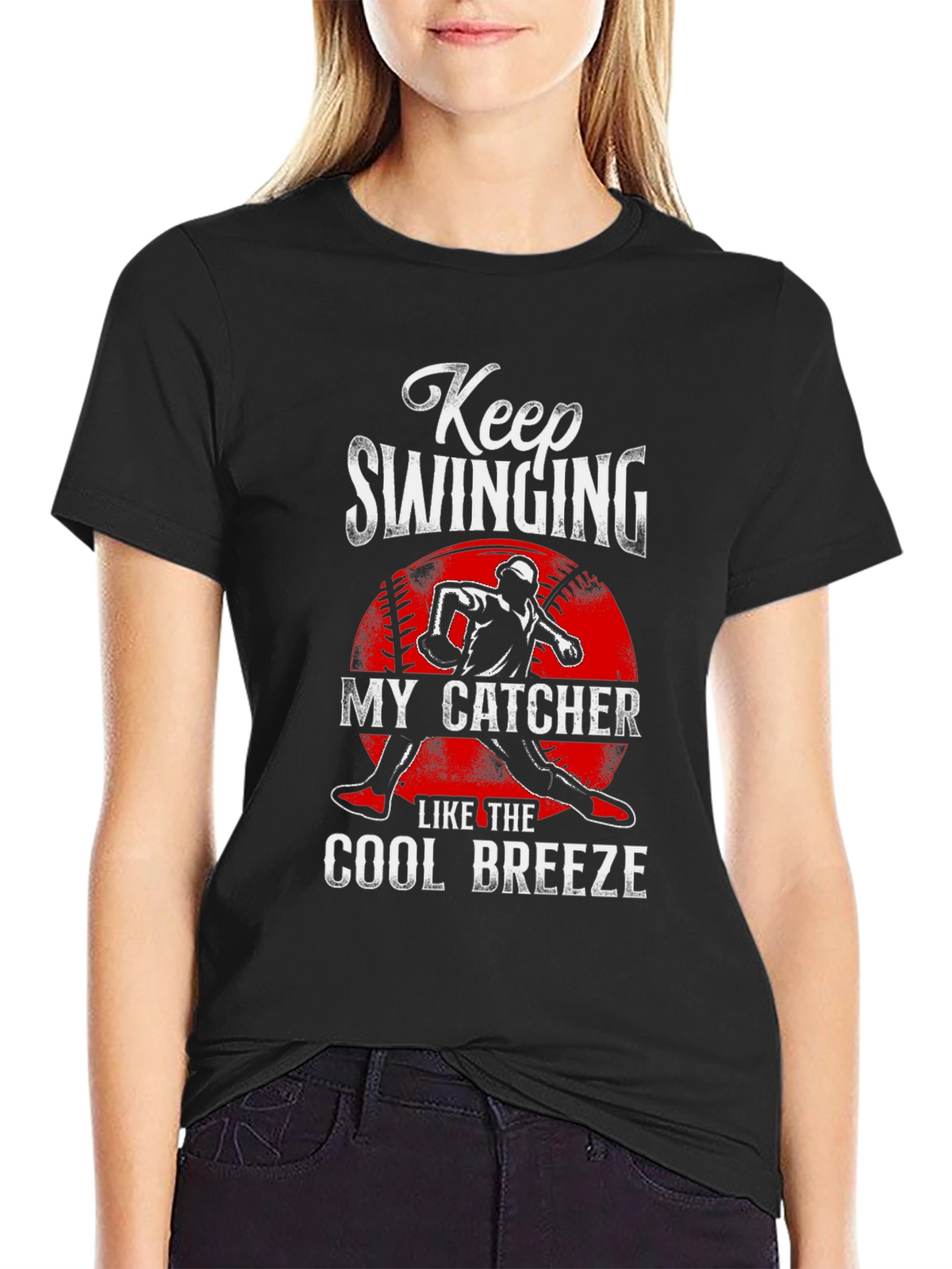 Keep Swinging My Catcher Baseball Graphic Tee