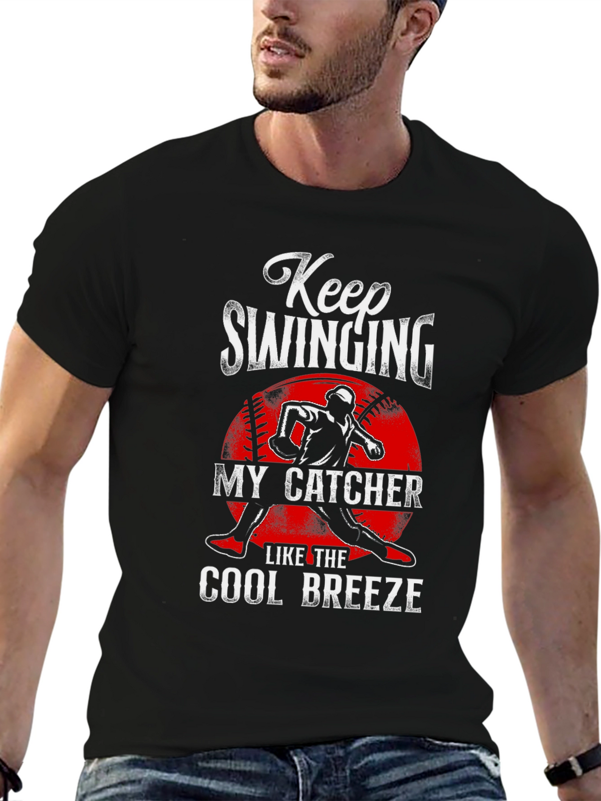 Keep Swinging My Catcher Baseball Graphic Tee