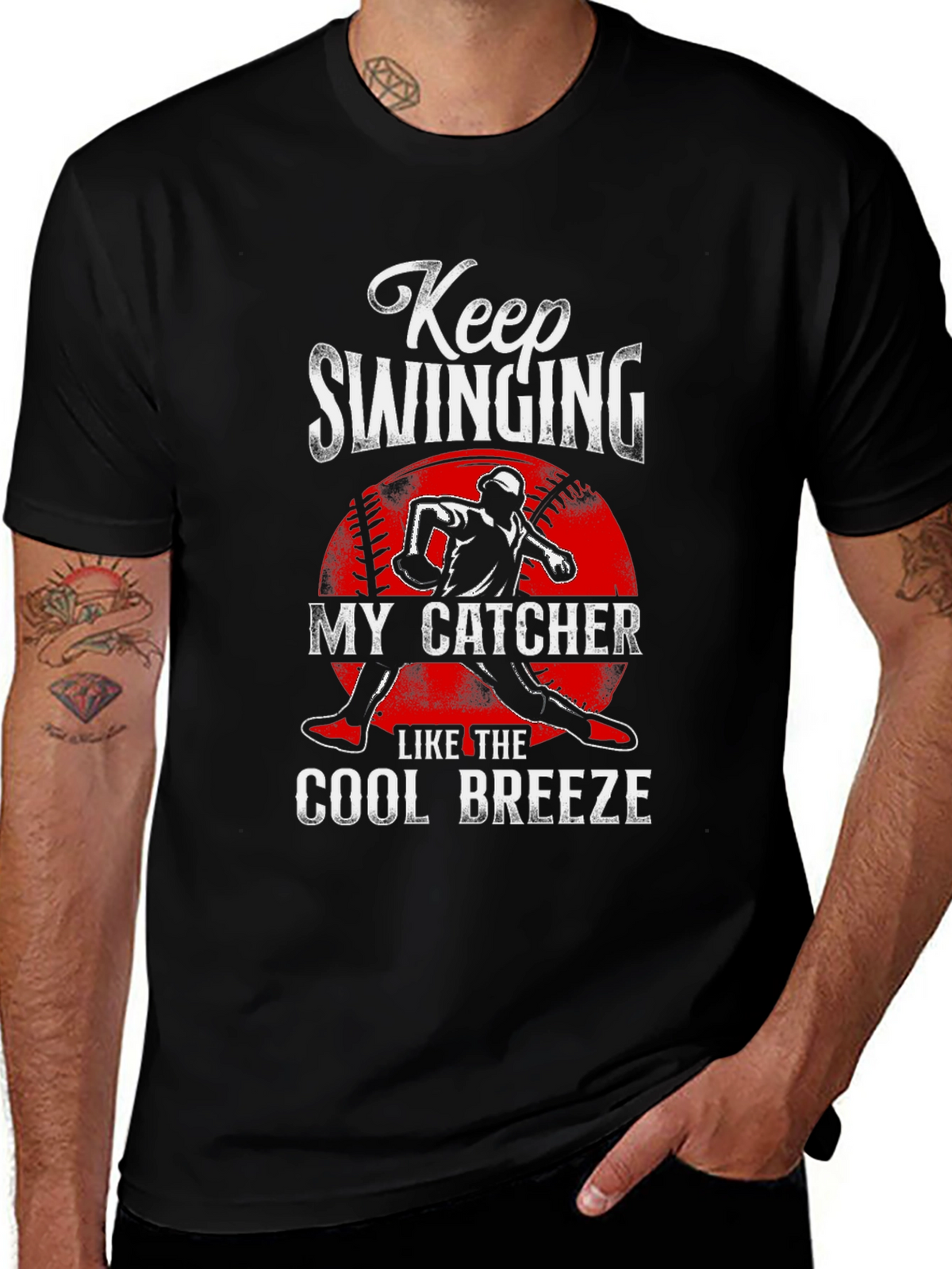 Keep Swinging My Catcher Baseball Graphic Tee
