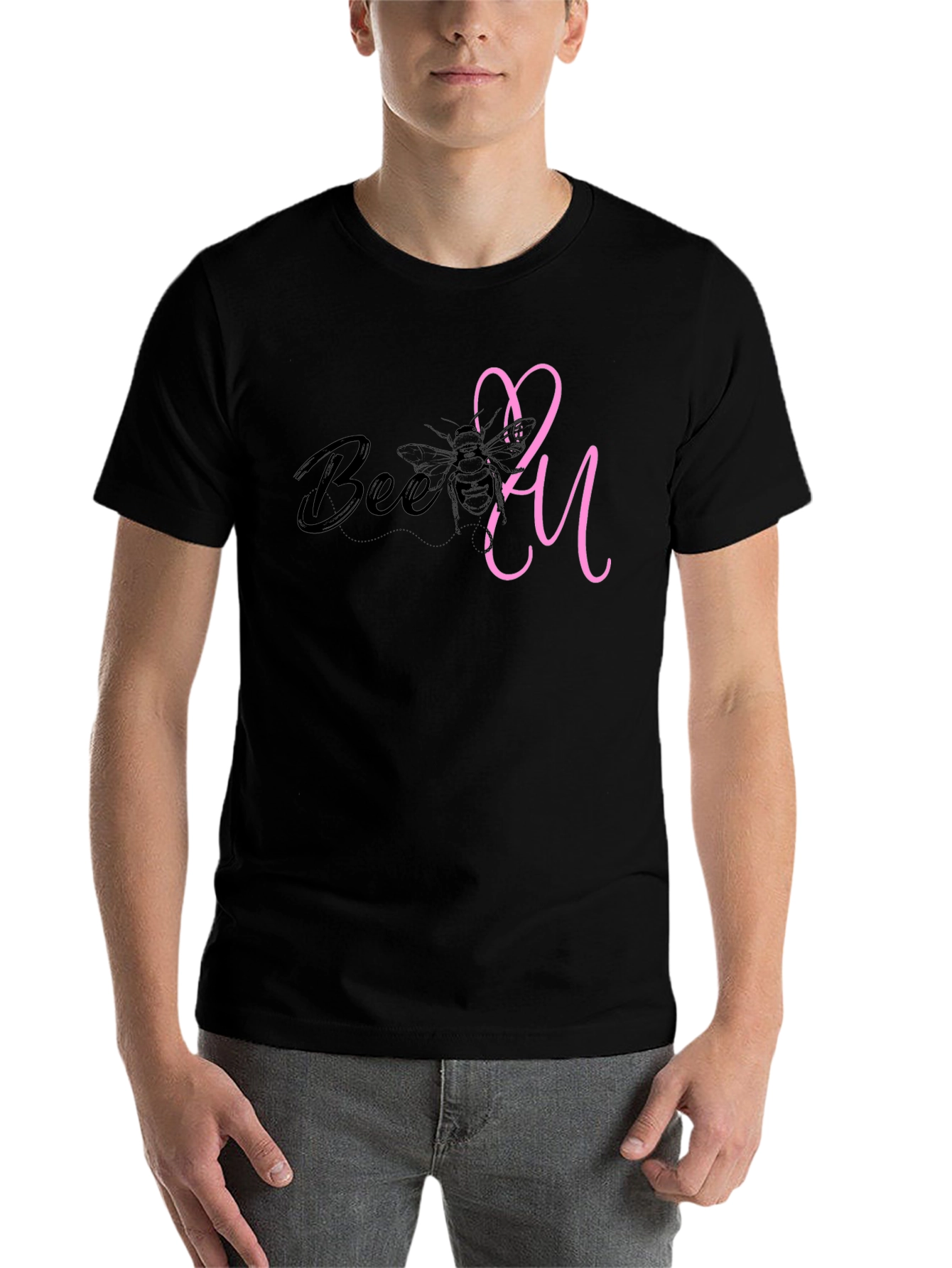 Bee You T-Shirt - Stylish Black Tee with Pink Accent