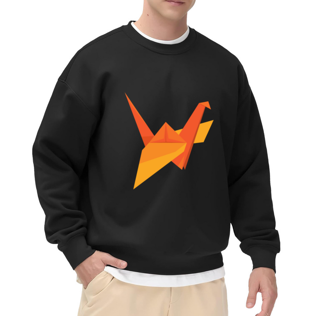 Origami Crane Sweatshirt | Minimalist Paper Bird Graphic Crewneck, Geometric Japanese Art Pullover Top, Origami Lover Gift for Women Men