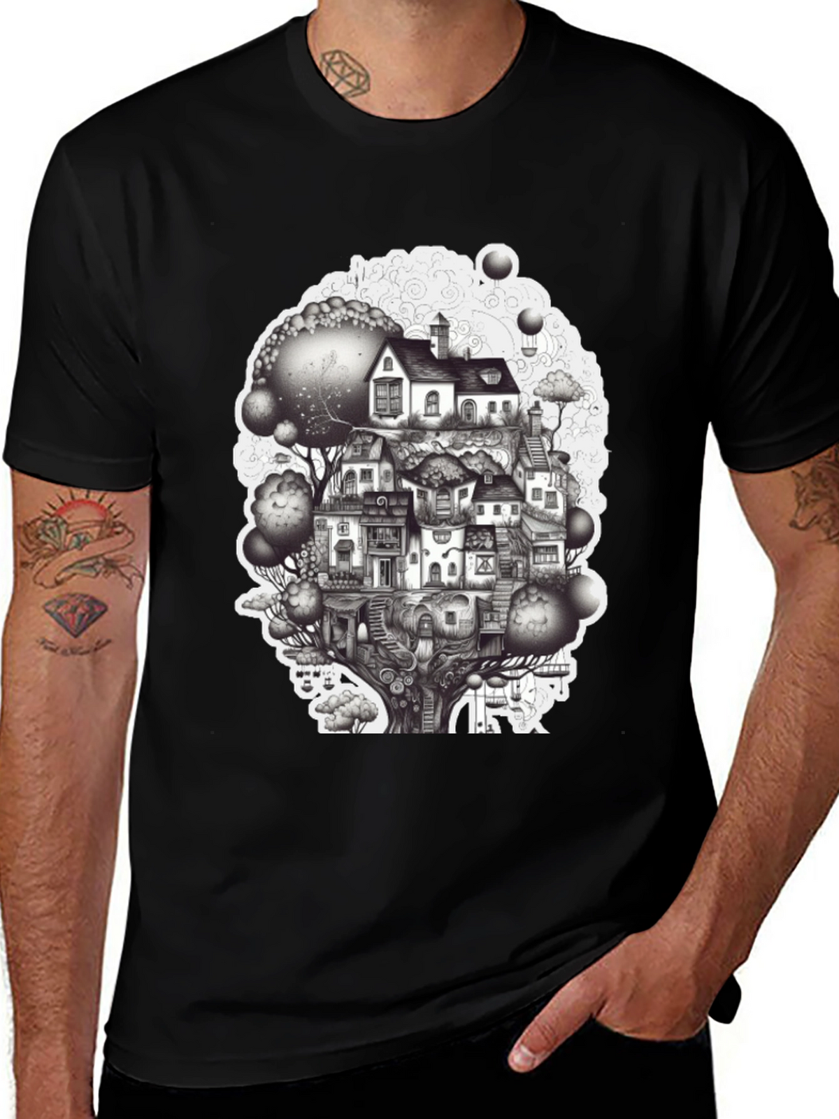 Whimsical Treehouse Graphic T-Shirt