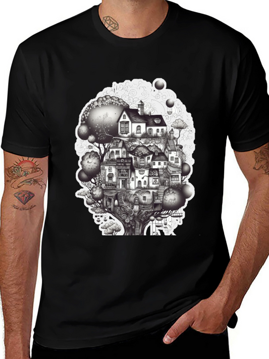 Whimsical Treehouse Graphic T-Shirt