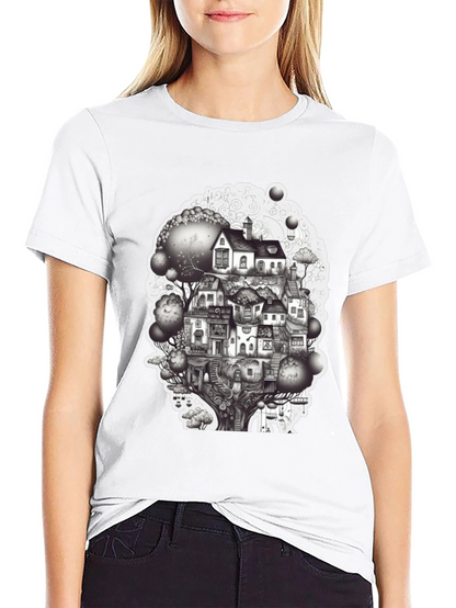Whimsical Treehouse Graphic T-Shirt