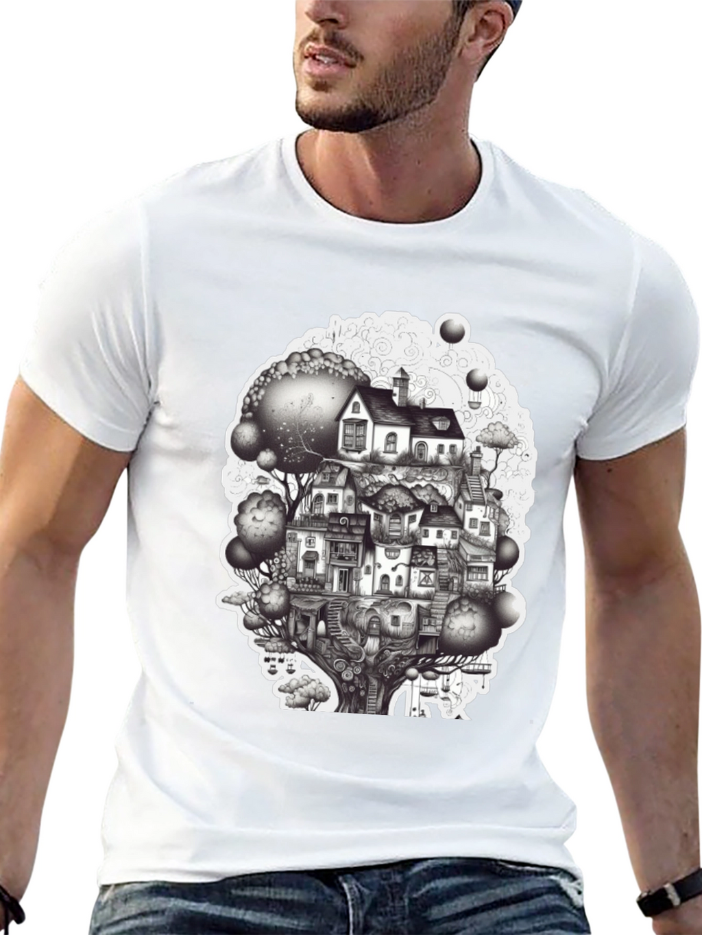 Whimsical Treehouse Graphic T-Shirt