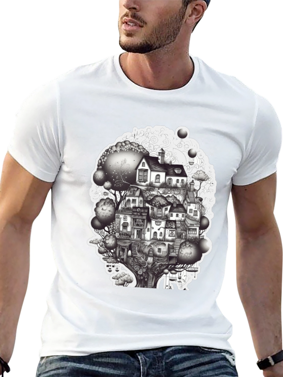 Whimsical Treehouse Graphic T-Shirt