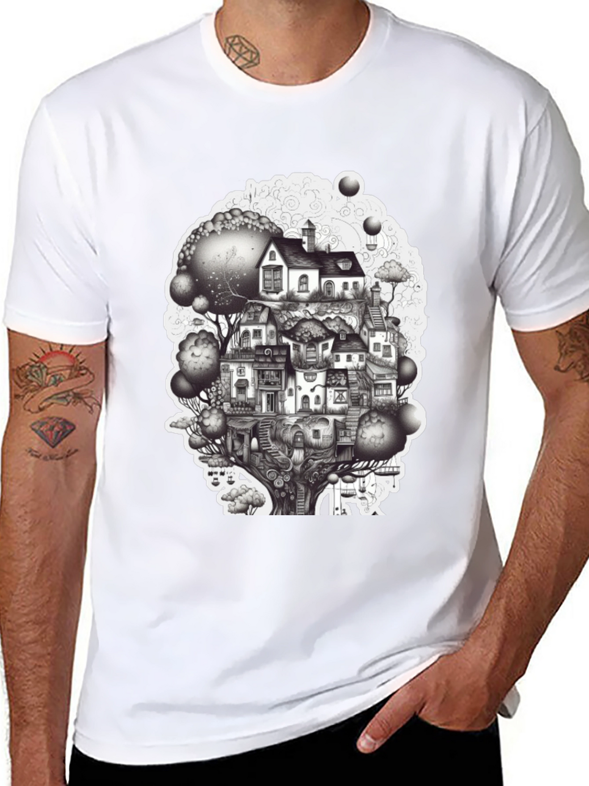 Whimsical Treehouse Graphic T-Shirt