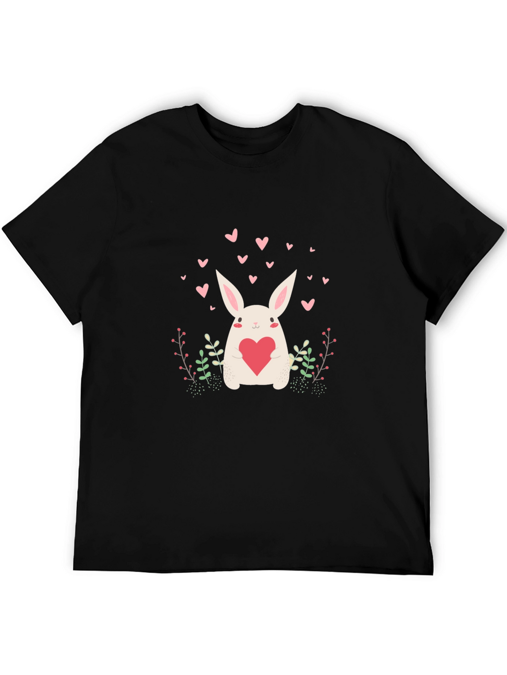 Cute Bunny Heart Graphic Black Tee
