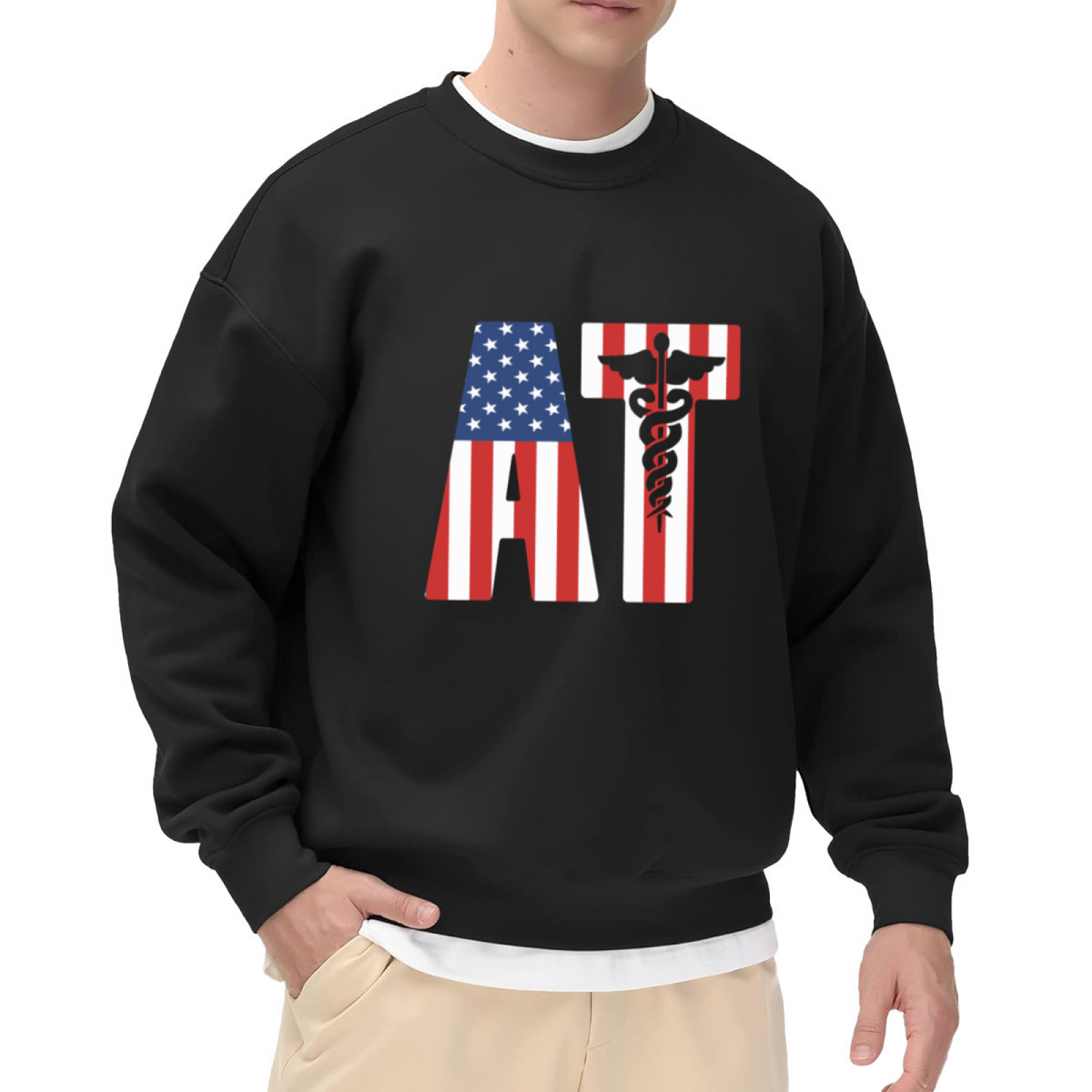 American Flag AT Medical Crewneck Sweatshirt - USA EMT Paramedic Caduceus Pullover, Patriotic First Responder Gift