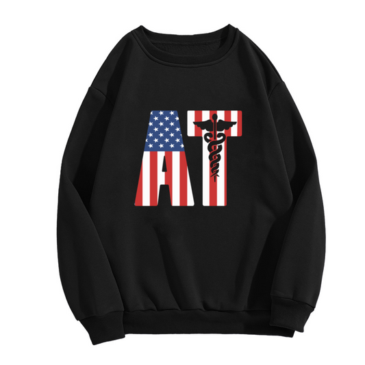 American Flag AT Medical Crewneck Sweatshirt - USA EMT Paramedic Caduceus Pullover, Patriotic First Responder Gift