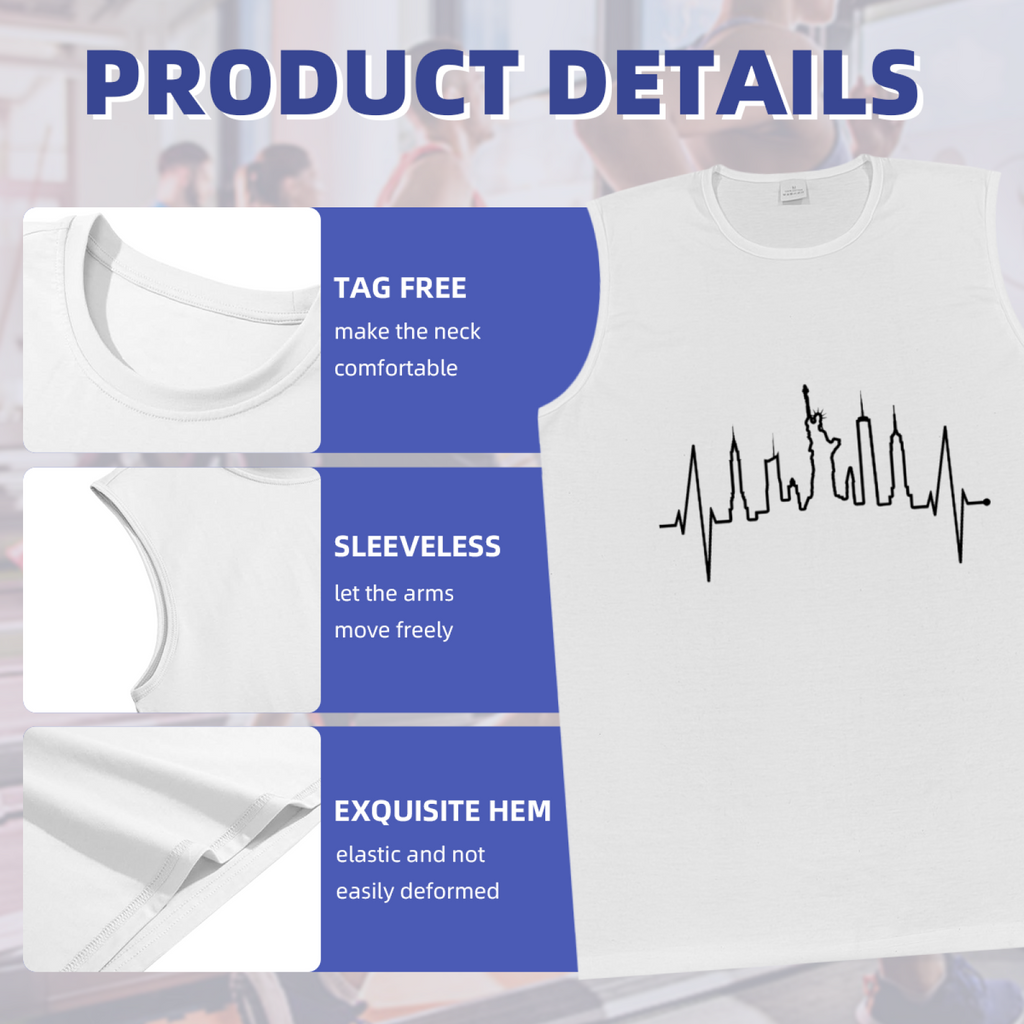 New York City Skyline Heartbeat Graphic Tank Top Unisex Cotton Sleeveless T-Shirt Casual Summer Vest Multiple Colors
