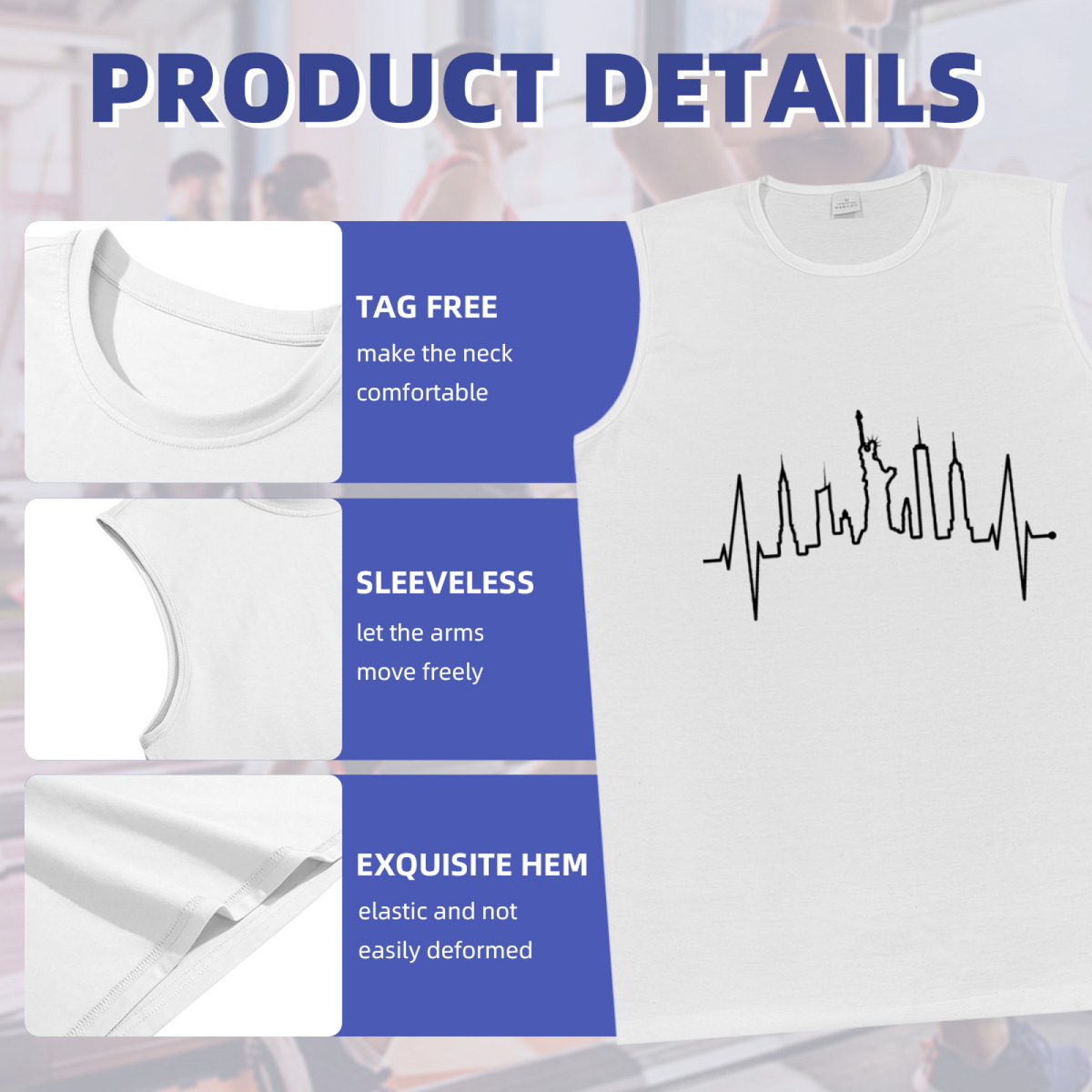 New York City Skyline Heartbeat Graphic Tank Top Unisex Cotton Sleeveless T-Shirt Casual Summer Vest Multiple Colors