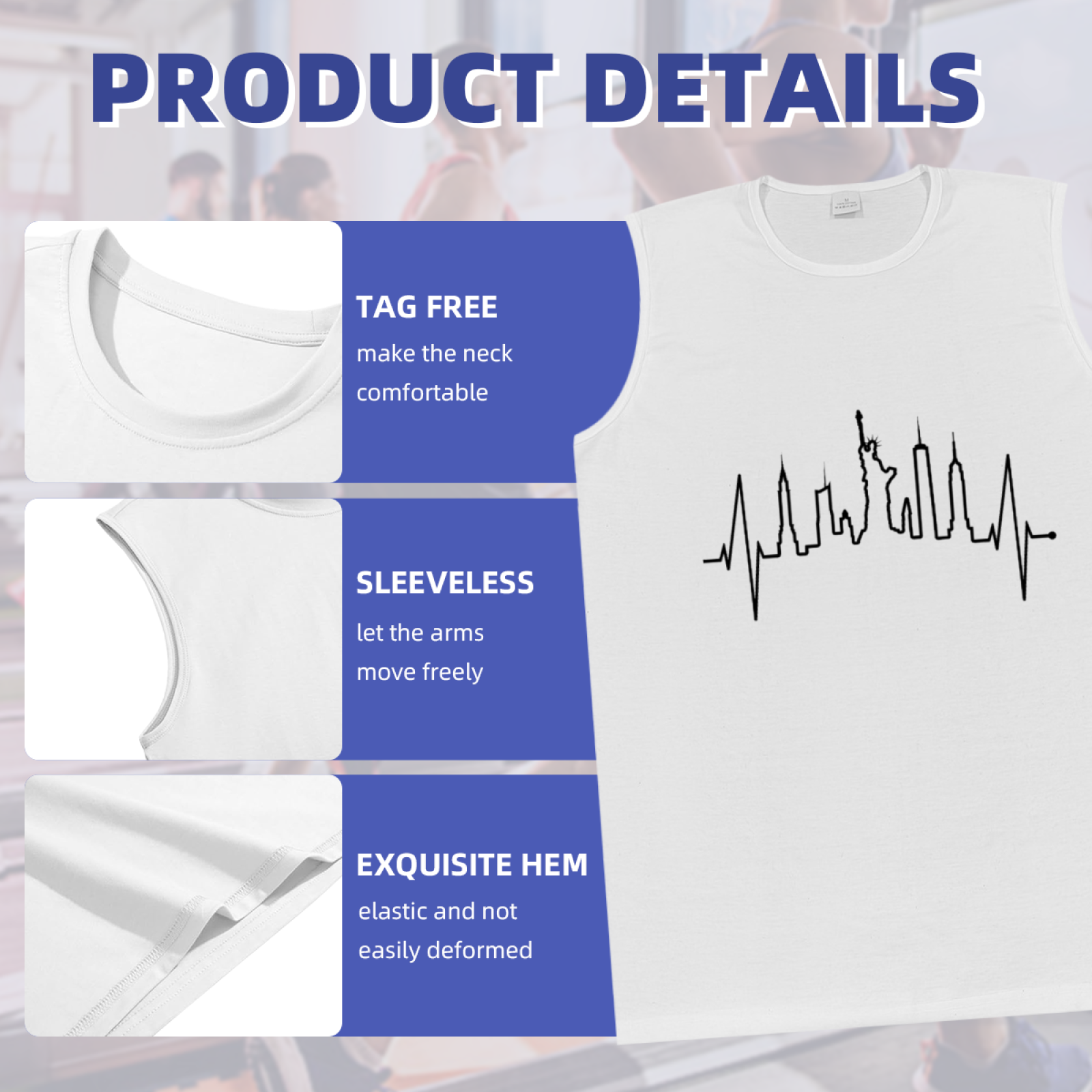 New York City Skyline Heartbeat Graphic Tank Top Unisex Cotton Sleeveless T-Shirt Casual Summer Vest Multiple Colors