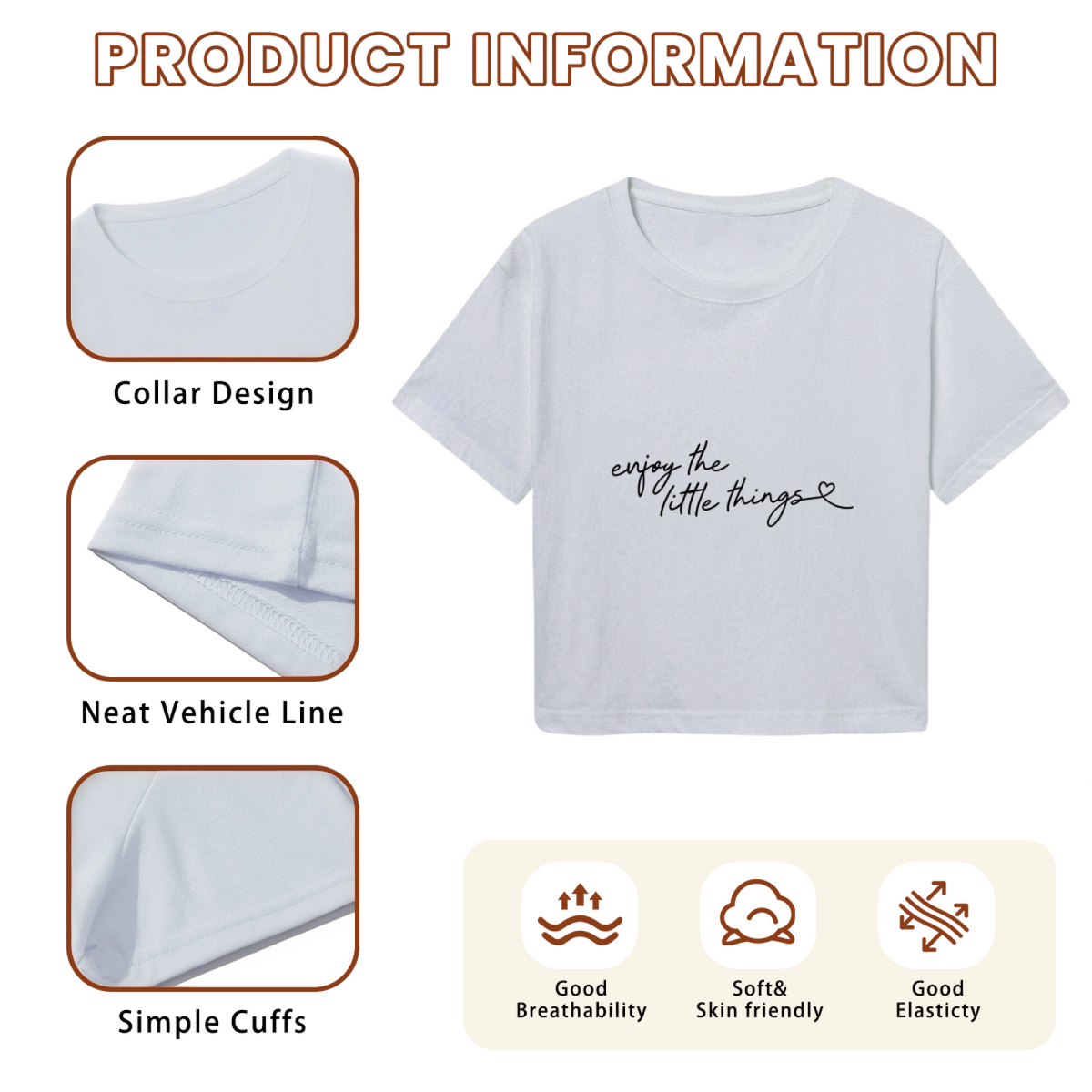 Enjoy The Little Things Soft Grey Crop Tee ¨C Cute Heart Script Minimal Top