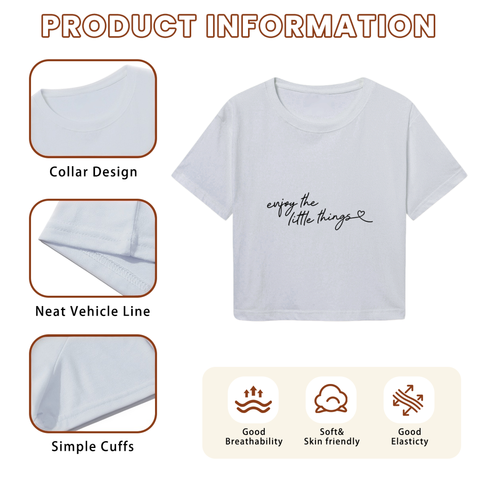 Enjoy The Little Things Soft Grey Crop Tee ¨C Cute Heart Script Minimal Top