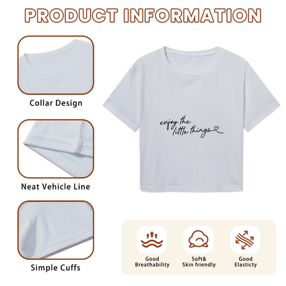 Enjoy The Little Things Soft Grey Crop Tee ¨C Cute Heart Script Minimal Top