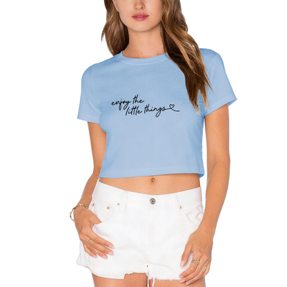 Enjoy The Little Things Soft Grey Crop Tee ¨C Cute Heart Script Minimal Top