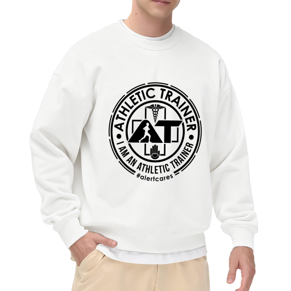 I Am An Athletic Trainer Badge Emblem Crewneck Sweatshirt | Sports Medicine Caduceus Crest Pullover, AT Career Pride Gift