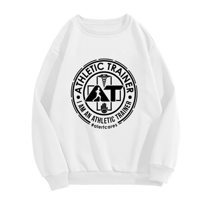 I Am An Athletic Trainer Badge Emblem Crewneck Sweatshirt | Sports Medicine Caduceus Crest Pullover, AT Career Pride Gift