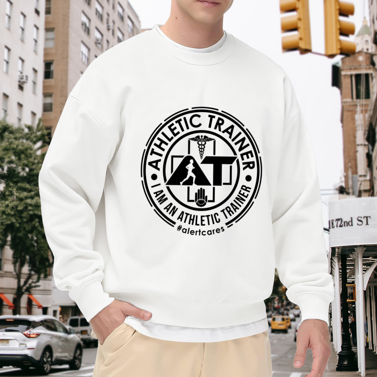 I Am An Athletic Trainer Badge Emblem Crewneck Sweatshirt | Sports Medicine Caduceus Crest Pullover, AT Career Pride Gift