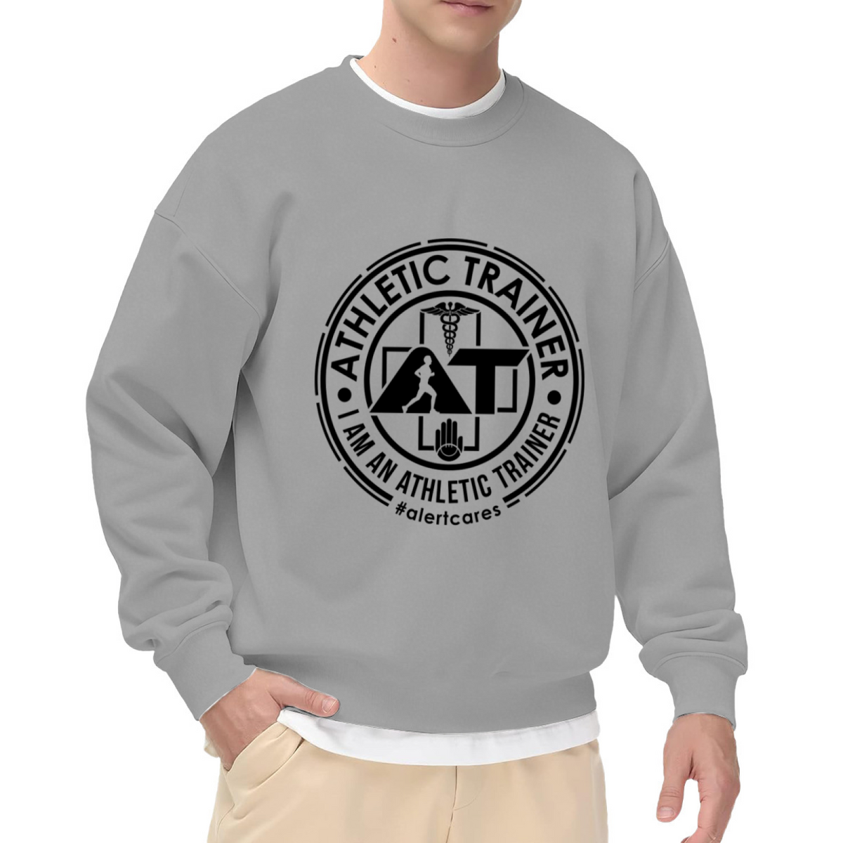 I Am An Athletic Trainer Badge Emblem Crewneck Sweatshirt | Sports Medicine Caduceus Crest Pullover, AT Career Pride Gift