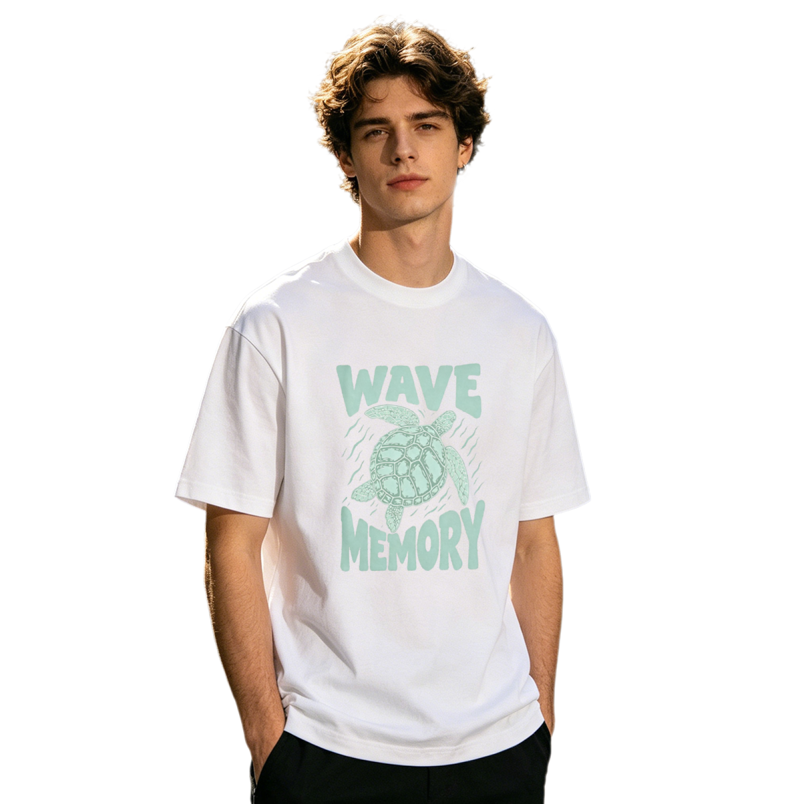 Men's Wave Memory Sea Turtle Ocean Surf Retro Graphic T-Shirt