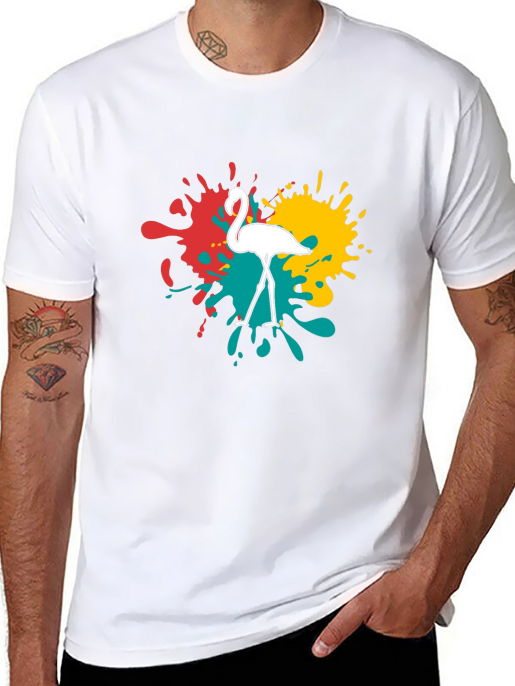 Flamingo Splatter Graphic T-Shirt - Black