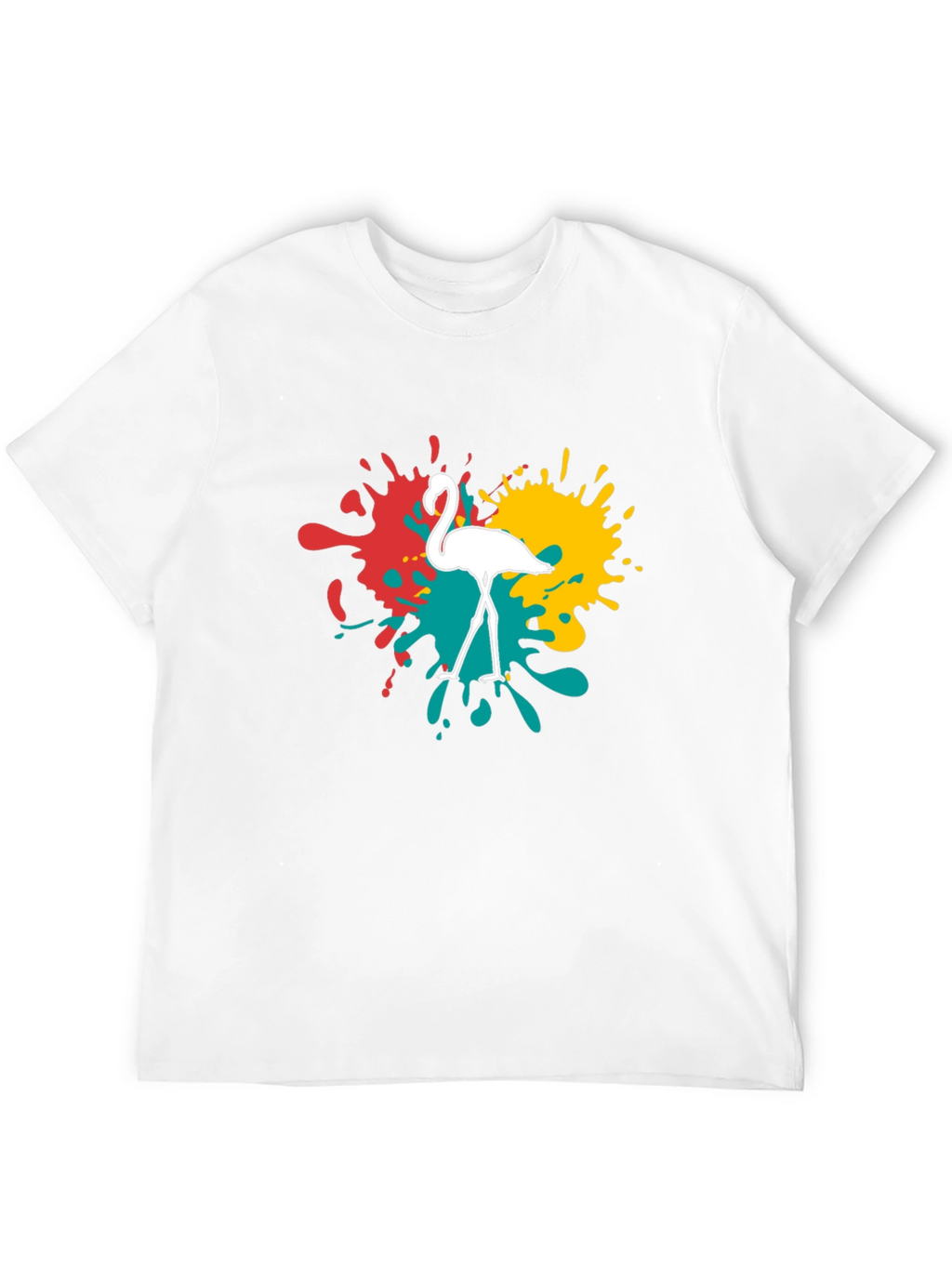 Flamingo Splatter Graphic T-Shirt - Black