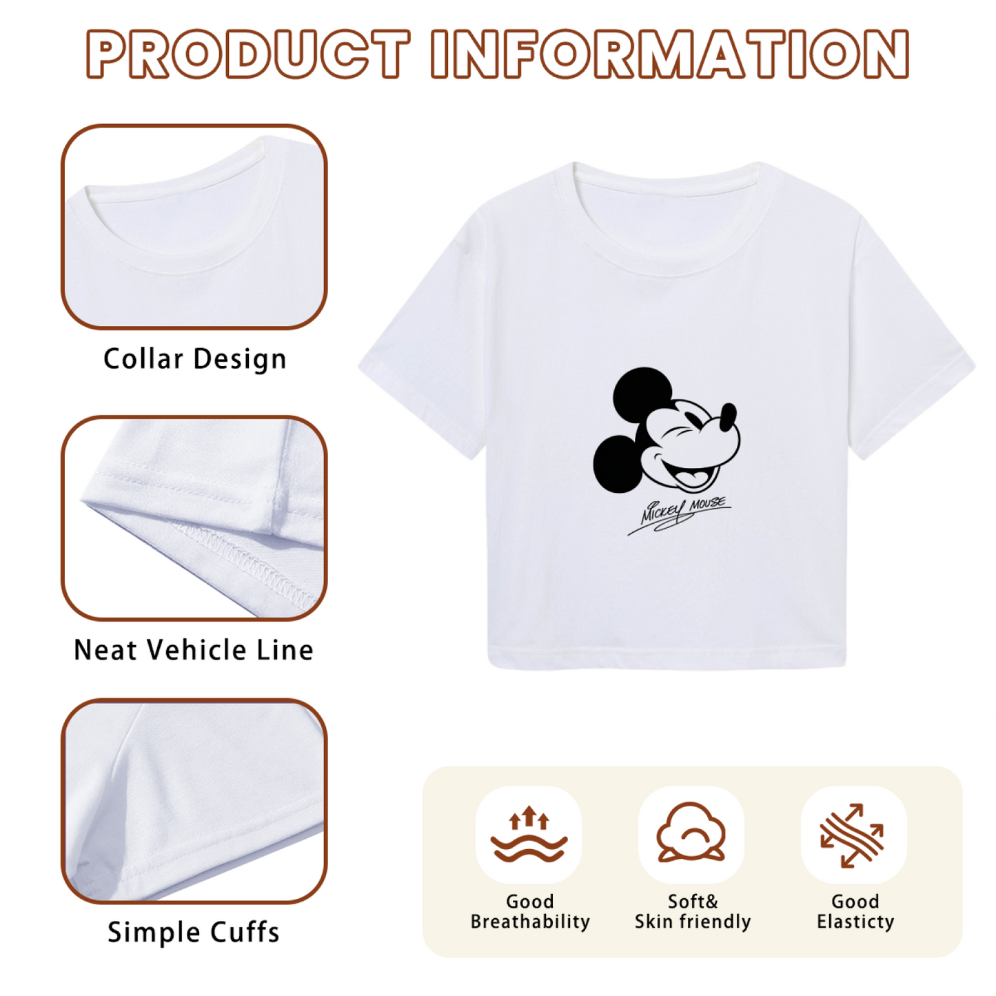 Vintage Winking Mickey Mouse Signature Graphic Cropped Top Retro Crop Tee