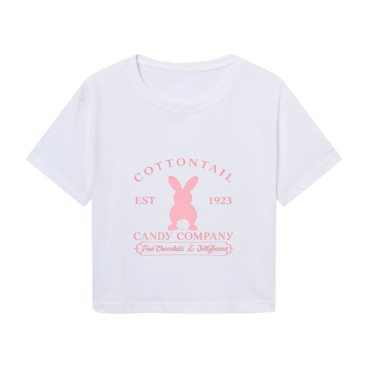 Retro White Crop Top With Vintage Cottontail Bunny Candy Co Print