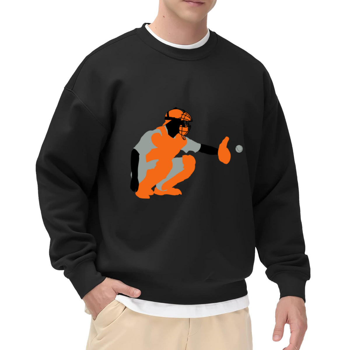 Baseball Catcher Minimalist Graphic Crewneck Sweatshirt | Vintage Sports Catcher Gear Pullover, Baseball Gift
