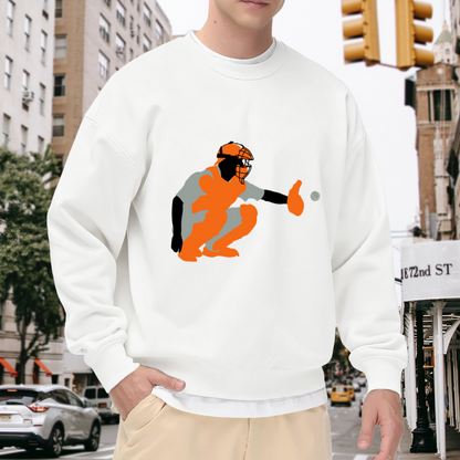 Baseball Catcher Minimalist Graphic Crewneck Sweatshirt | Vintage Sports Catcher Gear Pullover, Baseball Gift