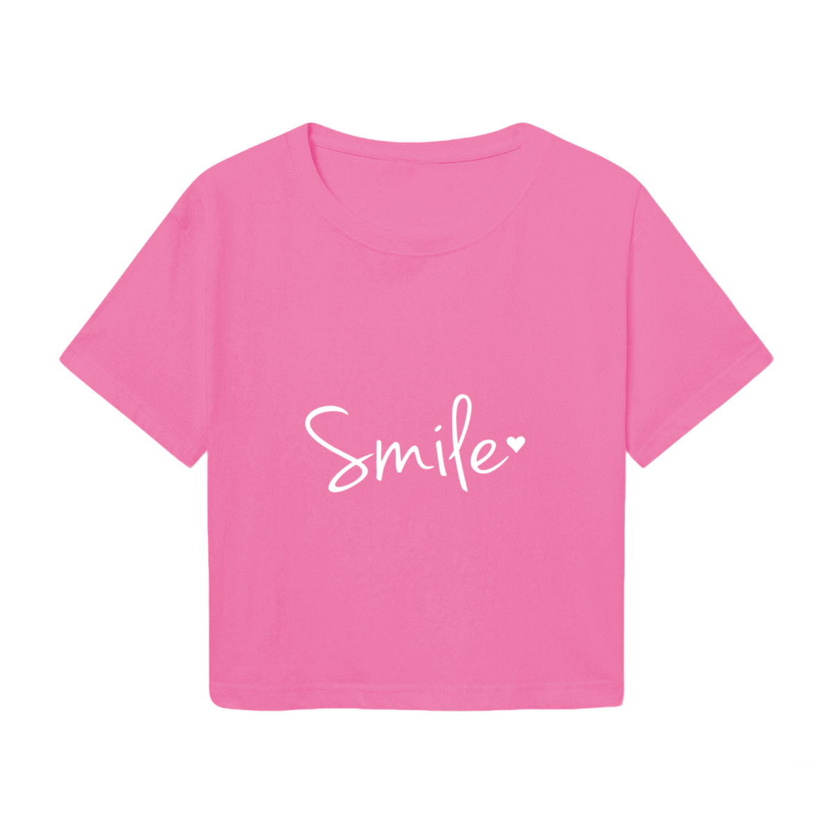 Simple Smile Heart Hot Pink Crop Top ¨C Soft Cute Minimal Graphic Tee