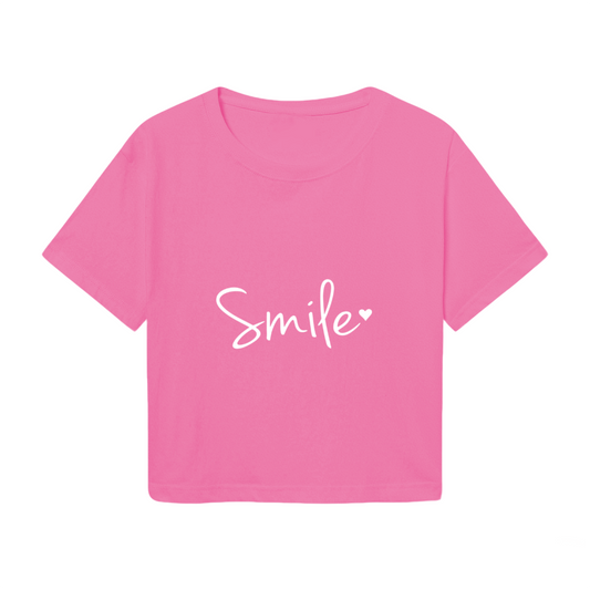Simple Smile Heart Hot Pink Crop Top ¨C Soft Cute Minimal Graphic Tee