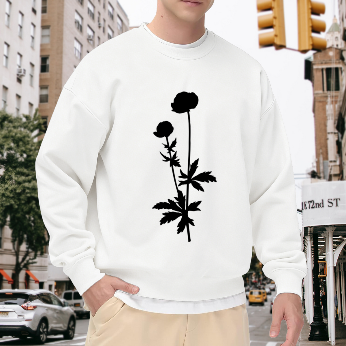 Minimalist Botanical Stems Silhouette Crewneck Sweatshirt | Clean Monochrome Plant Line Art Pullover, Nature Lover Gift