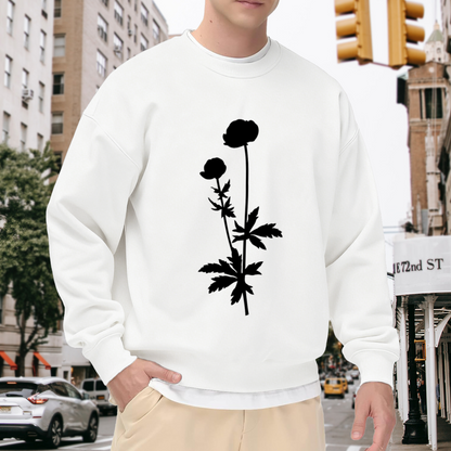 Minimalist Botanical Stems Silhouette Crewneck Sweatshirt | Clean Monochrome Plant Line Art Pullover, Nature Lover Gift
