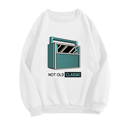 Not Old Classic Retro Radio Crewneck Sweatshirt, Vintage Boombox Illustration Pullover, 80s Nostalgia Gift