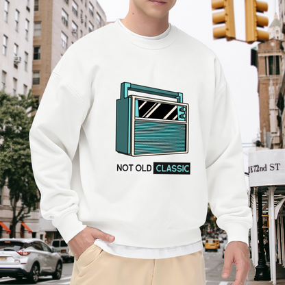 Not Old Classic Retro Radio Crewneck Sweatshirt, Vintage Boombox Illustration Pullover, 80s Nostalgia Gift