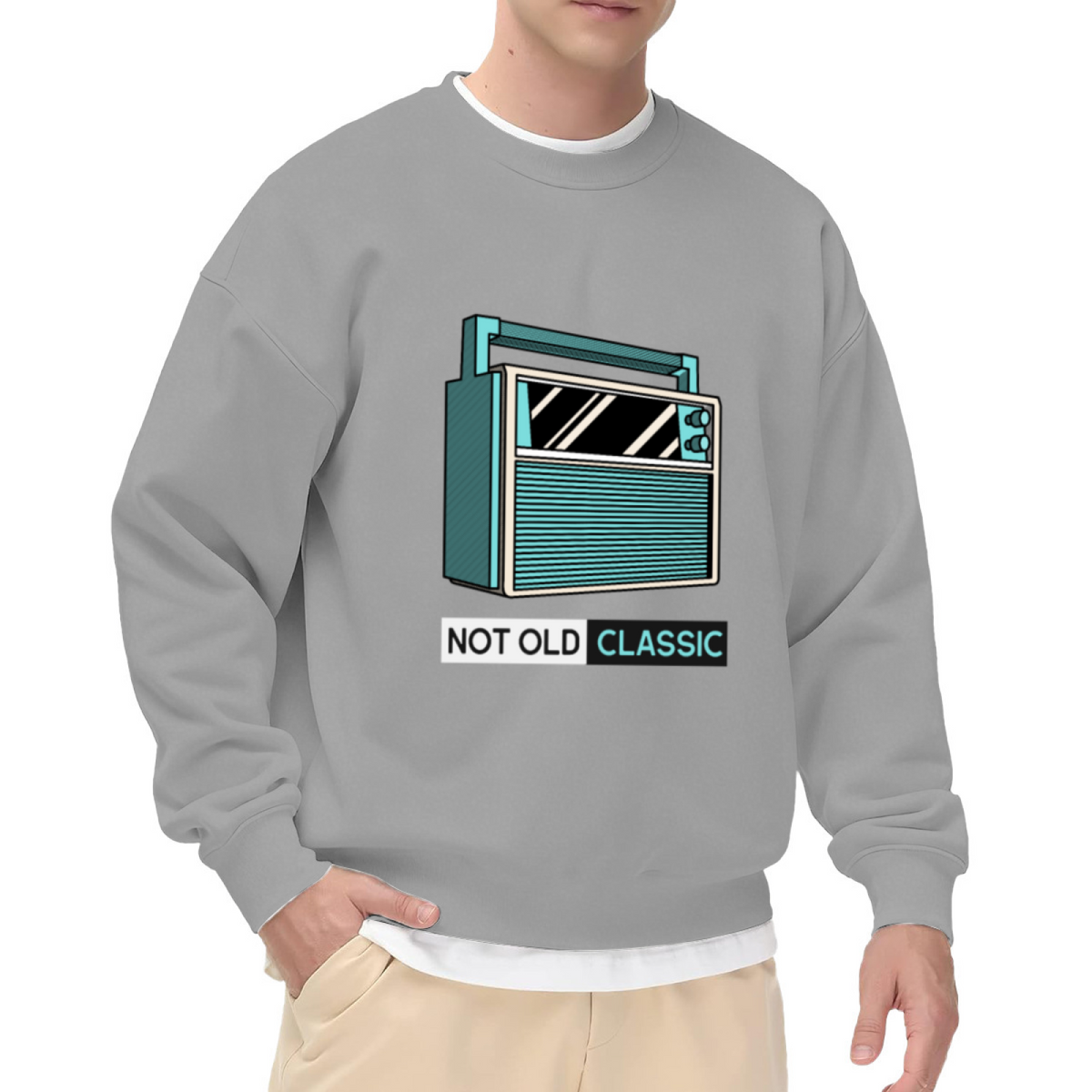 Not Old Classic Retro Radio Crewneck Sweatshirt, Vintage Boombox Illustration Pullover, 80s Nostalgia Gift