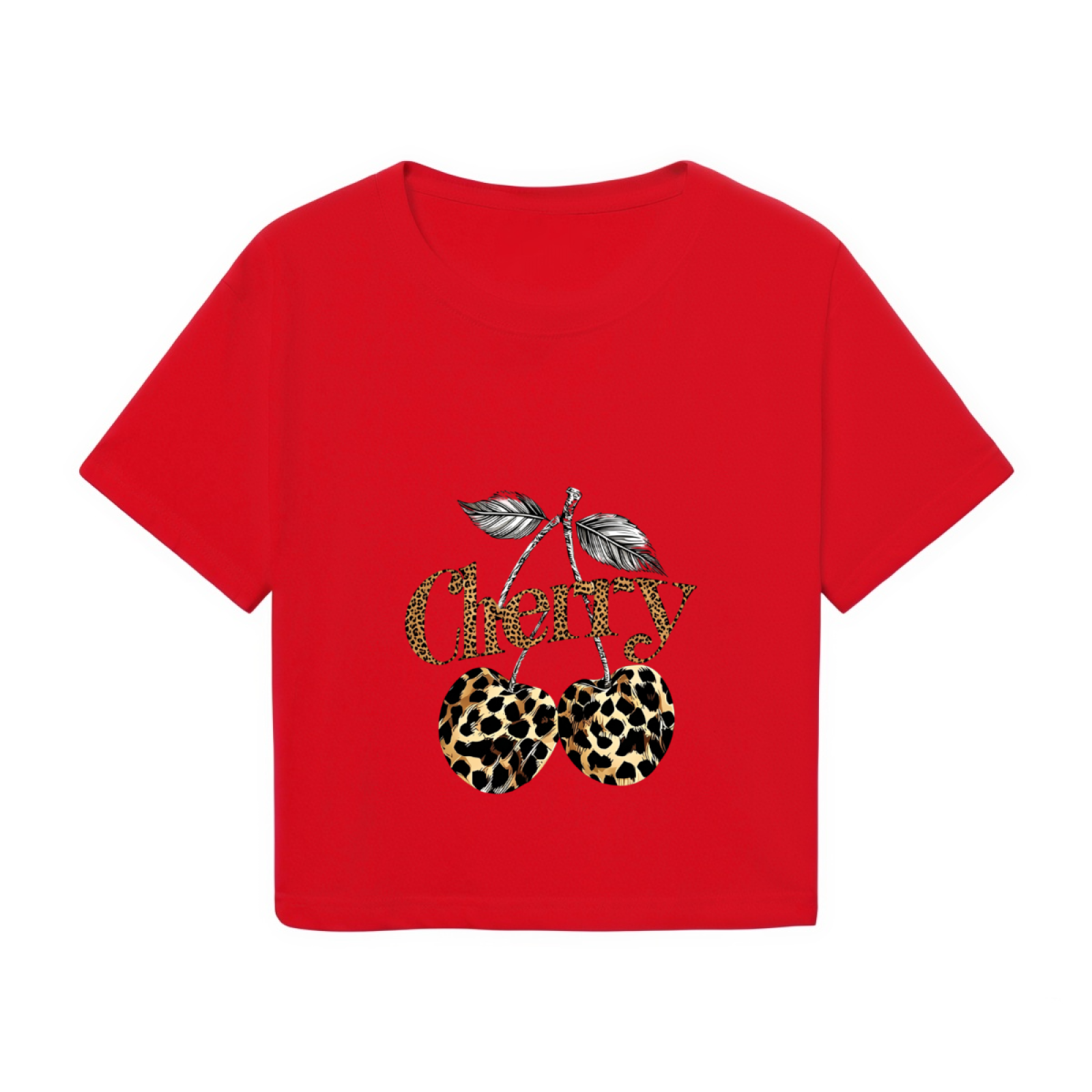 Leopard Print Cherry Retro Red Crop Tee