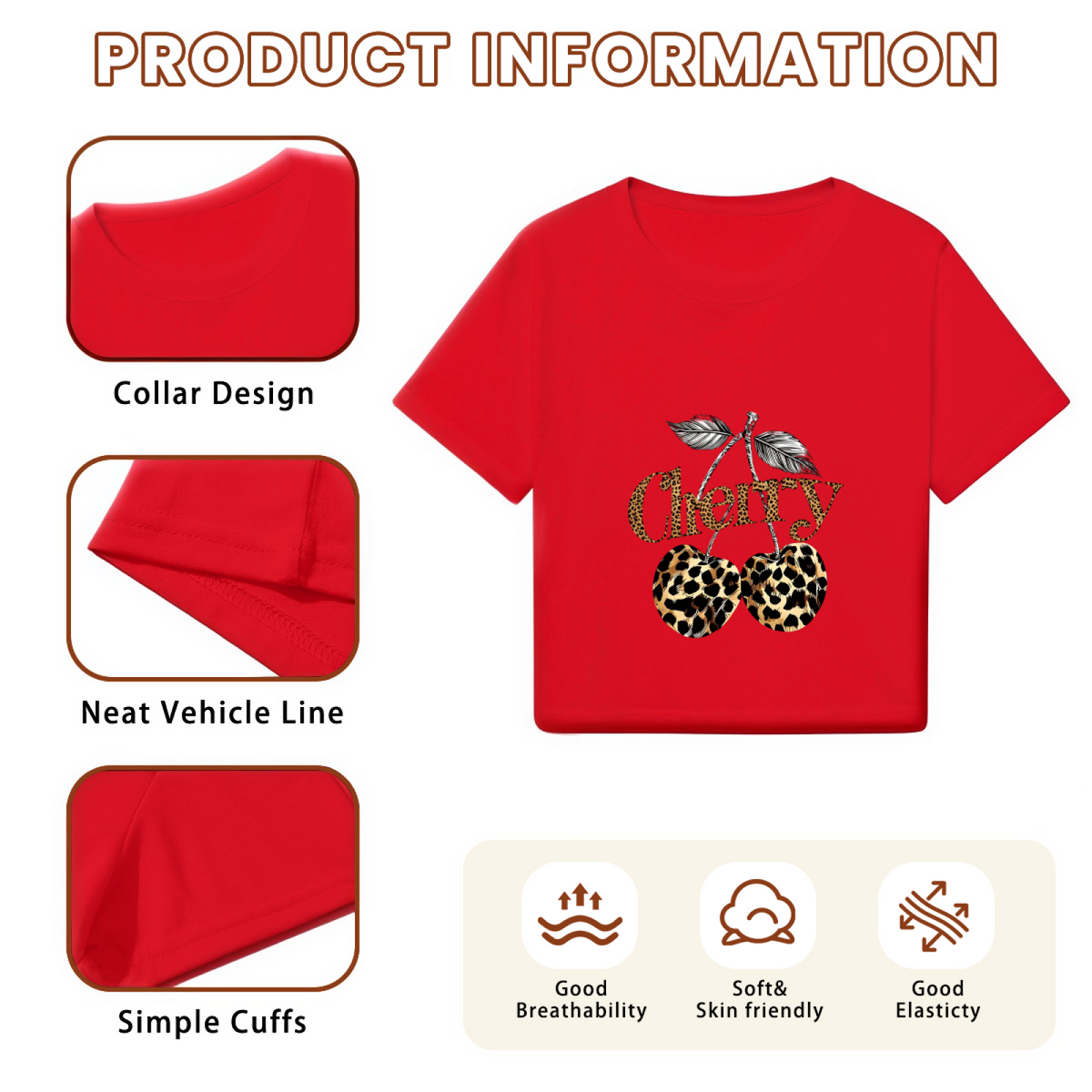 Leopard Print Cherry Retro Red Crop Tee