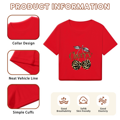 Leopard Print Cherry Retro Red Crop Tee