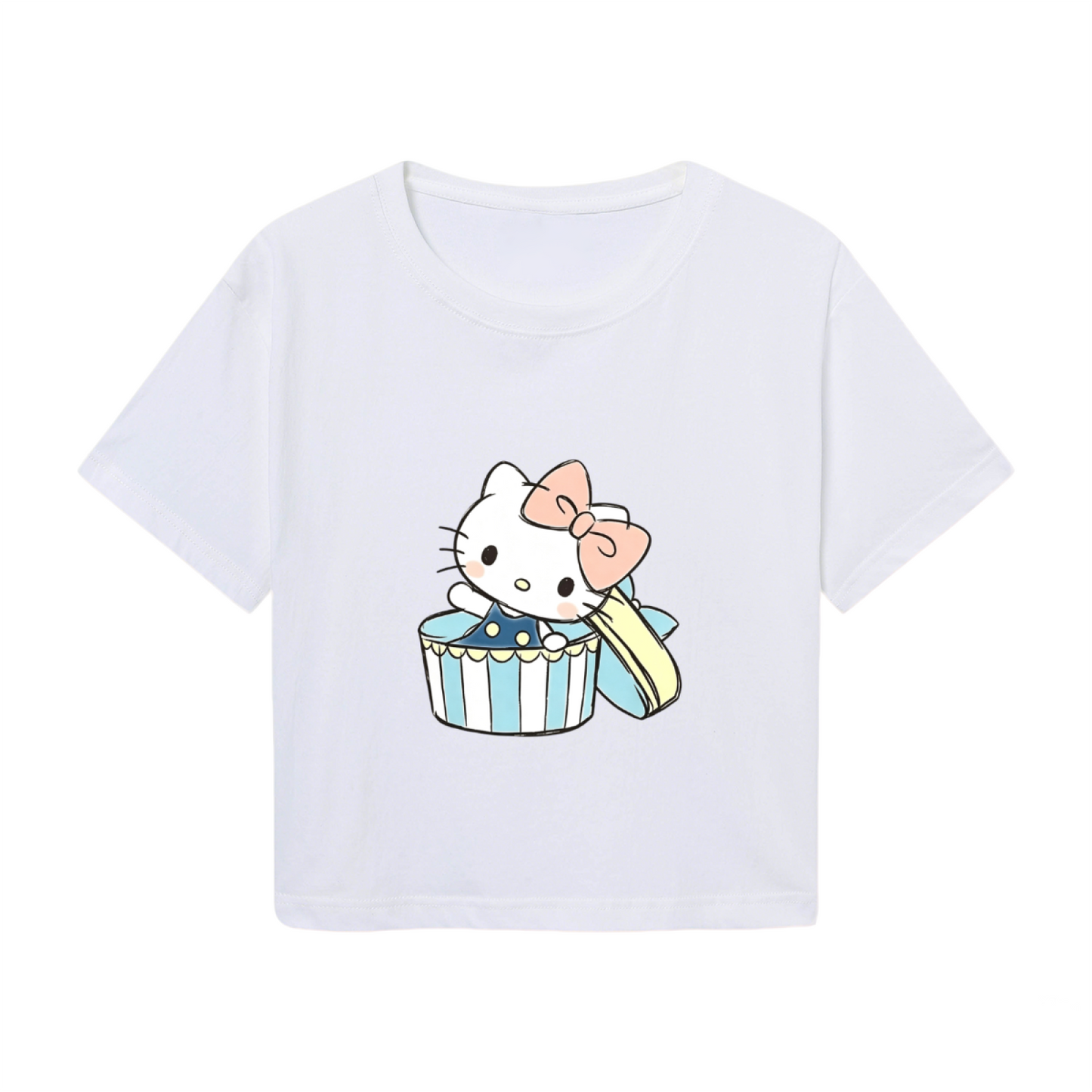 Gift?Box Hello Kitty Sweet Pastel Style Cropped Top Kawaii Women Crop Tee