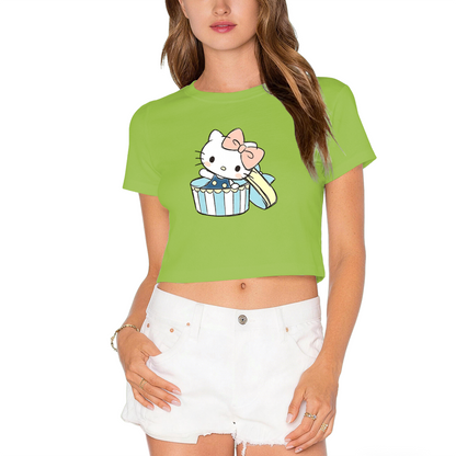 Gift?Box Hello Kitty Sweet Pastel Style Cropped Top Kawaii Women Crop Tee