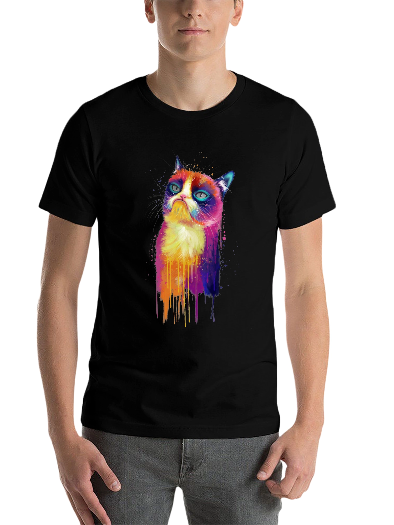 Grumpy Cat Watercolor T-Shirt - Unisex Black Tee