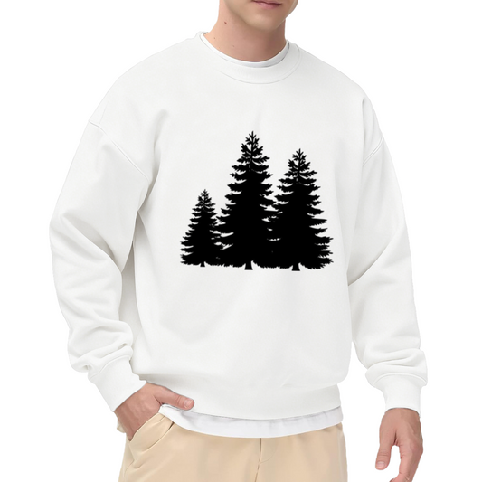 Evergreen Pine Trees Silhouette Crewneck Sweatshirt, Minimalist Forest Graphic Pullover, Nature Lover Gift
